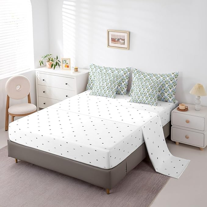 Feelyou Girls Vintage Flowers Comforter Set with Sheets King Size 7 Pieces Kids Romantic Florals Pattern Bedding Set for Boys Women Teens Botanical Nature Garden Theme Bed in a Bag Room Decor