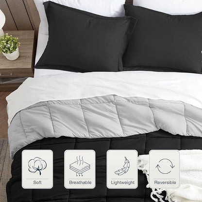 satisomnia Twin Comforter Set, Black Bedding Comforters Twin XL Size, 2 Pieces Down Alternative Bed Comforter Lightweight, Soft Quilted Bed Set Breathable, Reversible All Season Bedding Sets