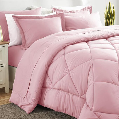 CozyLux Twin Comforter Set with Sheets Pink - 5 Pieces Bed in a Bag Twin, All Season Bed Set for Girls and Boys, Bedding Set with Down Alternative Comforter, Sheets, Pillowcase & Sham