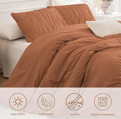 Masaca 120x120 Oversized Comforter King Size,Ruched Pumpkin California King Bed Comforter Set Modern Style Shabby Boho Chic Rustic Farmhouse Microfiber Bedroom Bedding Set 3PCS