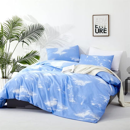 CLOTHKNOW Blue White Sky Full Size Comforter Sets 3Pcs Blue Bedding Comforter Sets Blue Comforter Light Blue Comforter with 2 Pillowcases
