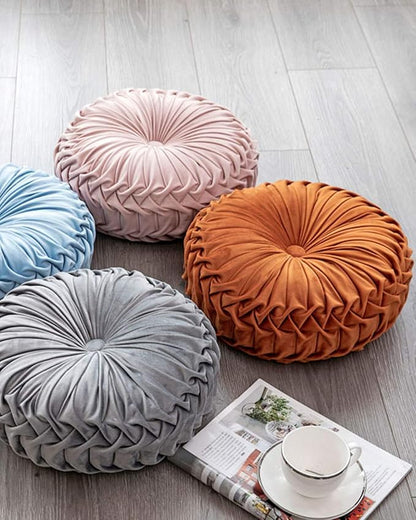 HLOVME Throw Pillow for Couch Decorative 3D Pumpkin Round Velvet Cushion for Sofa Bed Chair Floor 15"X15", Dark Orange