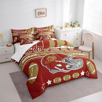Feelyou Football 7 Pieces Comforter Sets King Size Kids Rugby Sports Bedding Set for All Season Football City Bed in a Bag with Comforter, Sheets, Pillowcases & Cushion Cover