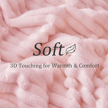 BEDELITE Twin Blanket for Couch & Bed, 300GSM Soft & Warm Fleece Blanket, Decorative and Giftable Striped Pink Blankets for Women, Men, 60"x80"