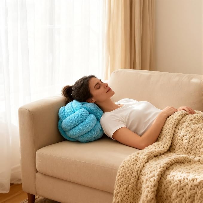 Knot Pillow Ball Plush - Decorative Throw Pillows for Bed Relieve Stress, Round Knot Cushion for Sofa Decor Pet Toy, Teal 12 inch