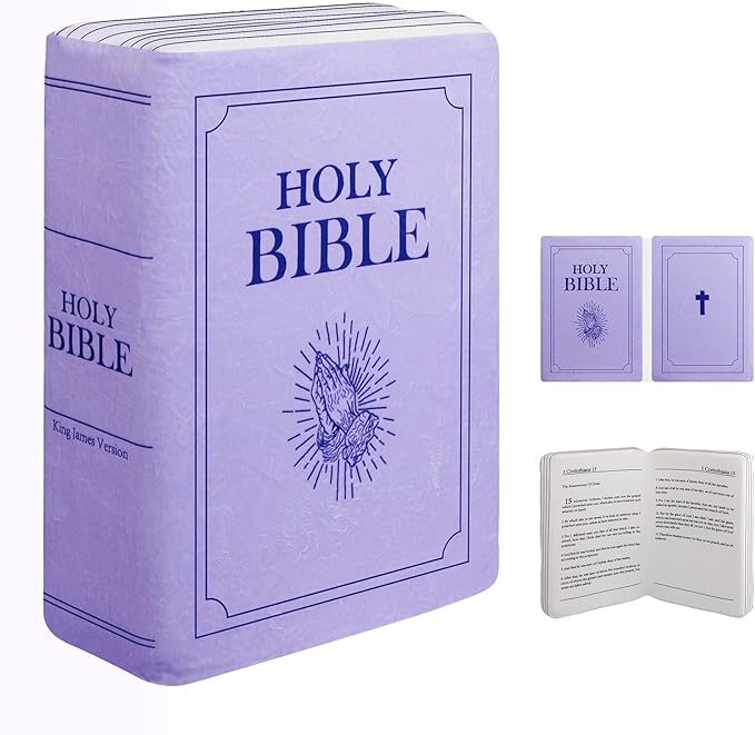 Bible Pillow Book Plush That Opens, Cozy Faith Bible Plushies, for Kids Adults Christian Gifts, Decoration for Bedrooms, Living Rooms (Purple)