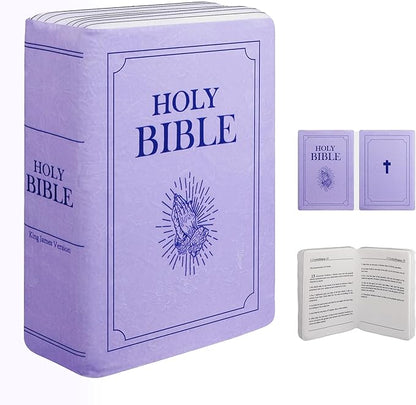 Bible Pillow Book Plush That Opens, Cozy Faith Bible Plushies, for Kids Adults Christian Gifts, Decoration for Bedrooms, Living Rooms (Purple)