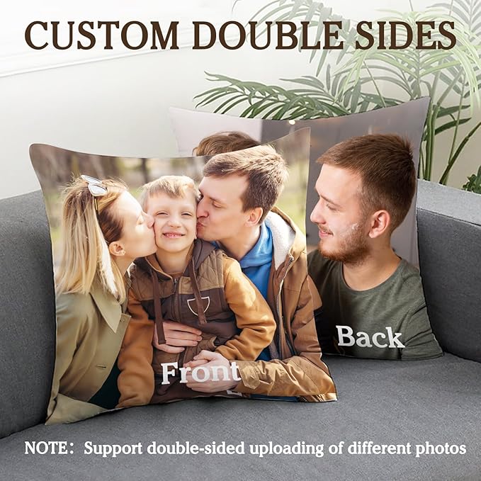 Custom Pillow with Picture & Text, Valentines Day Gifts for Boyfriend, 3D Personalized Head Face Pillows, Custom Stuffed Photo Pillow, Birthday Anniversary Funny Gift for Couple Friend Family (Square)