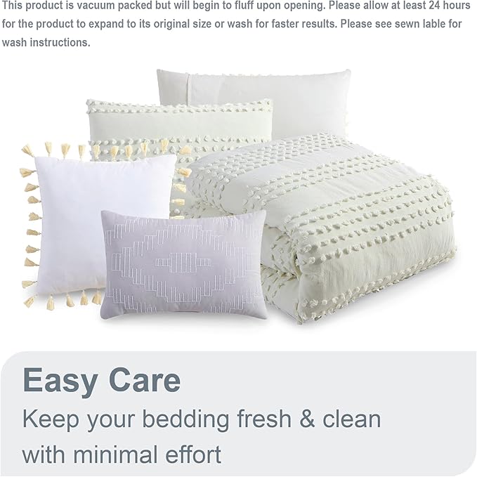 Swift Home Marilla 100% Cotton Prewashed Yarn-Dyed Dobby Clip Dot 5-Piece Bedding Comforter Set, All Season & Breathable, Oeko-TEX Certified – Ivory, Full/Queen