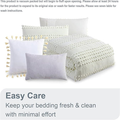 Swift Home Marilla 100% Cotton Prewashed Yarn-Dyed Dobby Clip Dot 5-Piece Bedding Comforter Set, All Season & Breathable, Oeko-TEX Certified – Ivory, Full/Queen