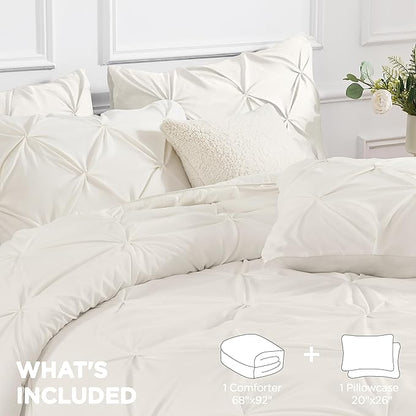 Andency Ivory Comforter Set Twin XL(68x92Inch), 2 Pieces Comforter for Girls Kids, Soft Microfiber Pinch Pleat Comforter Set, All Season Lightweight Bedding Set