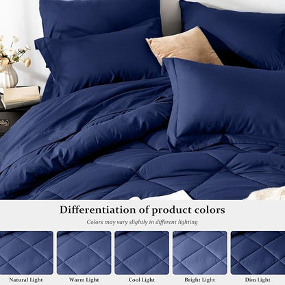 Newspin Twin Comforter Set Blue - Bed in a Bag Twin Size 6 Pieces, All Season Bed Set, Fluffy Comforter Set with Sheets, Sheet Set Quilt Blanket, Pillowcases & Shams & Bed Skirt