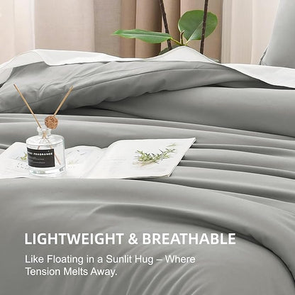 Litanika Comforters Medium Gray Super King Size, 3 Pieces Lightweight Solid Bedding Set & Collections, All Season Fluffy Bed Set (120x120In Comforter & 2 Pillowcases)