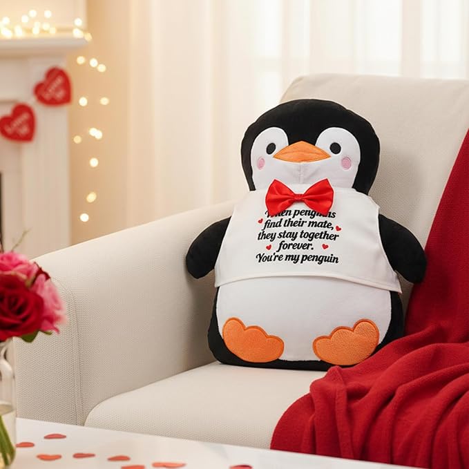 Valentines Day Penguin Pillow When Penguins Find Their Mate Gift Throw Pillows Penguin Plush Gifts for Adults Women Men Wife Husband Boyfriend Girlfriend
