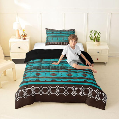Erosebridal Southwestern Comforter Set Twin Bohemian Geometric Quilt,Ethnic Tribal Arrow Bedding Western Duvet Insert,Country Decor Room for Bedroom Green Brown, Multi 39