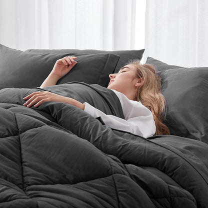 Newspin Queen Comforter Set Dark Grey - Bed in a Bag Queen Size 8 Pieces, All Season Bed Set, Fluffy Comforter Set with Sheets, Sheet Set Quilt Blanket, Pillowcases & Shams & Bed Skirt