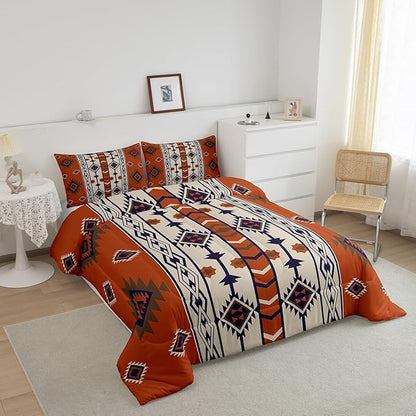 Erosebridal Boho Aztec Bedding Comforter Sets Toddler,Western Bohemian Comforter Set American Native Southwestern Bedding Set for Kids Adults,Southwest Ethnic Tribal Geometric Quilt 1 Pillow Case