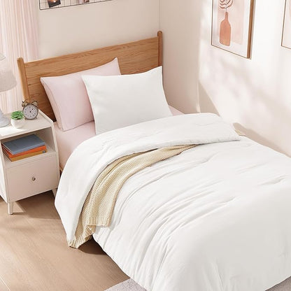WRENSONGE Twin/Twin XL Comforter Set for Girls Boys Teens, 1 White Comforter & 1 Pillow Sham, Soft Lightweight Kids Comforter Sets for All Seasons Dorm Bedding