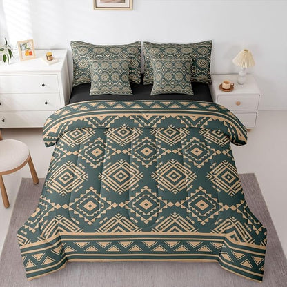 Erosebridal Rustic Western Twin Comforter Set with Sheets 7 Piece Vintage Southwestern Bed in A Bag Farmhouse Aztec Nordic Style Bedding Sets for Women Men Boho Geometric Diamond Bed Set