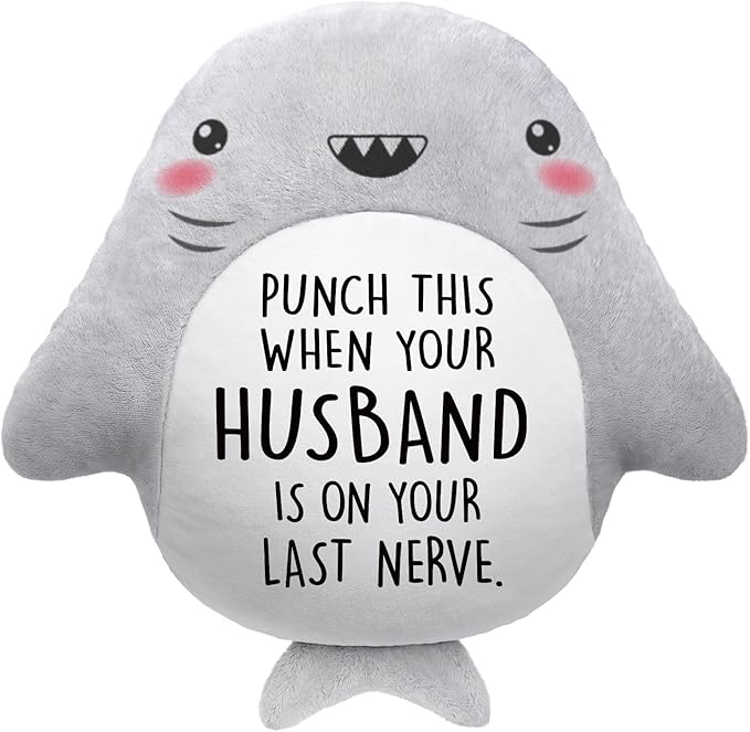 Valentines Day Gifts for Wife- Cute Shark Pillow- Wife Anniversary Birthday Gifts from Husband, Birthday/Bridal Shower Friend Gift for Women, Gag/White Elephant Gift for Adults, 15”×15”