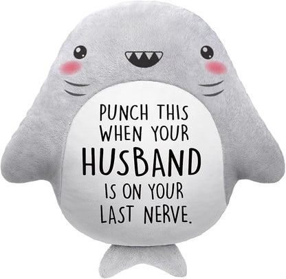 Valentines Day Gifts for Wife- Cute Shark Pillow- Wife Anniversary Birthday Gifts from Husband, Birthday/Bridal Shower Friend Gift for Women, Gag/White Elephant Gift for Adults, 15”×15”