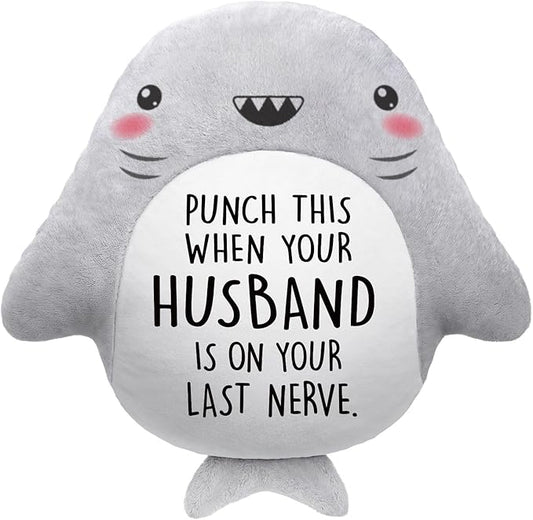Valentines Day Gifts for Wife- Cute Shark Pillow- Wife Anniversary Birthday Gifts from Husband, Birthday/Bridal Shower Friend Gift for Women, Gag/White Elephant Gift for Adults, 15”×15”