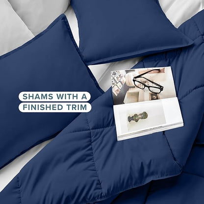 Bare Home Comforter Set - Oversized Queen Size - Ultra-Soft - Goose Down Alternative - Premium 1800 Series - All Season Warmth (Oversized Queen, Dark Blue)