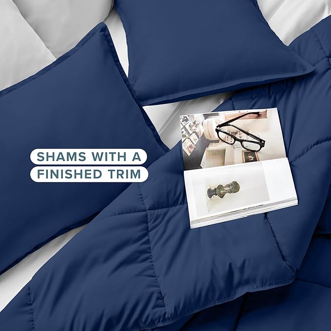 Bare Home Comforter Set - Queen Size - Ultra-Soft - Goose Down Alternative - Premium 1800 Series - All Season Warmth (Queen, Dark Blue)