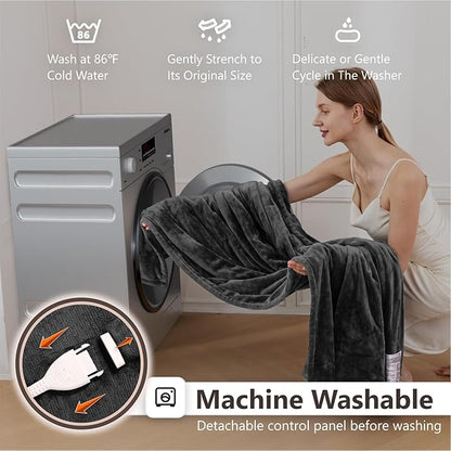 Wapaneus Heated Blanket Electric King Size 90"x100"-Dual Control with 10 Heat Levels 12 Timer Settings and 8 Hours Auto-Shut Off,Fast-Heating Electric Blanket,ETL Listed Machine Washable,Dark Grey