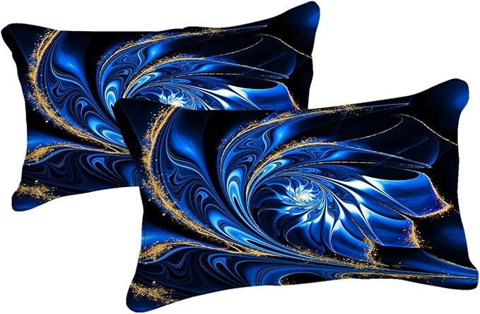 Blue Marble Comforter Set Queen Size Black Bed in A Bag Gold Vortex Floral Artwork Abstract Bedding Psychedelic Bed Set with Sheets