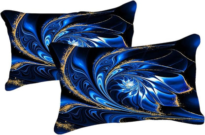Blue Marble Comforter Set Queen Size Black Bed in A Bag Gold Vortex Floral Artwork Abstract Bedding Psychedelic Bed Set with Sheets