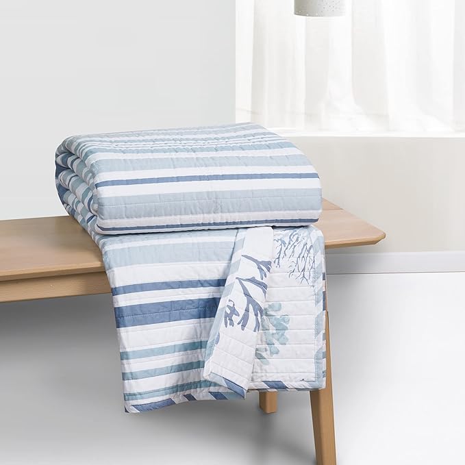 Levtex Home - Truro - Throw - Stripe in Shades of Blue - Throw Size 50x60in. - Cotton/Cotton