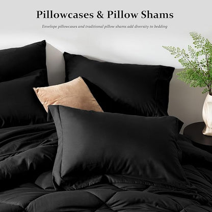 Newspin Twin XL Comforter Set Black - Bed in a Bag Twin XL Size 6 Pieces, All Season Bed Set, Fluffy Comforter Set with Sheets, Sheet Set Quilt Blanket, Pillowcases & Shams & Bed Skirt