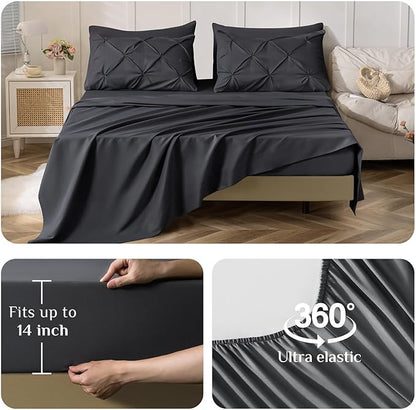 JOLLYVOGUE California King Comforter Set 7 Pieces - Bed in a Bag Cal King for All Season, Pintuck Bedding Comforter Sets with Comforter, Flat Sheet, Fitted Sheet and Pillowcases & Shams, Dark Grey