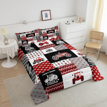 Feelyou Cartoon Tractor Comforter Set Farm Tractor Down Duvet for Kids Boys Toddler Vehicle Truck Bedding Set Harvester Excavator Comforter 1 Comforter Set with 2 Pillowcases King Size
