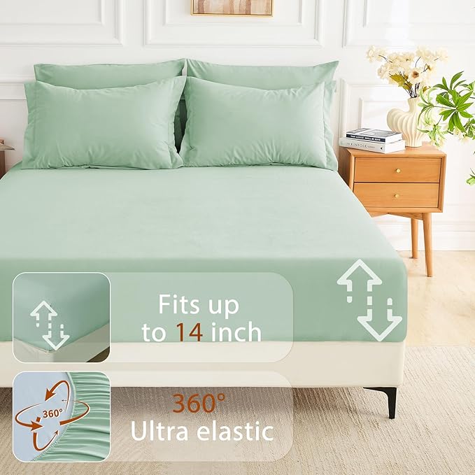 MUXHOMO 7 Pieces Full Comforter Set, Soft Bed in a Bag Full Size, All Season Bedding Set with Comforter, Flat Sheet, Fitted Sheet, Pillowcases & Shams, Sage Green