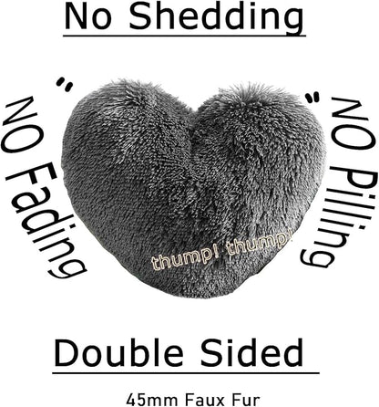MorroMorn Fluffy Heart Throw Pillows, Shaggy Decorative Pillow for Sofa Couch Bed, Cute Room Decor Decorations for Women Girls Kids (Gray)