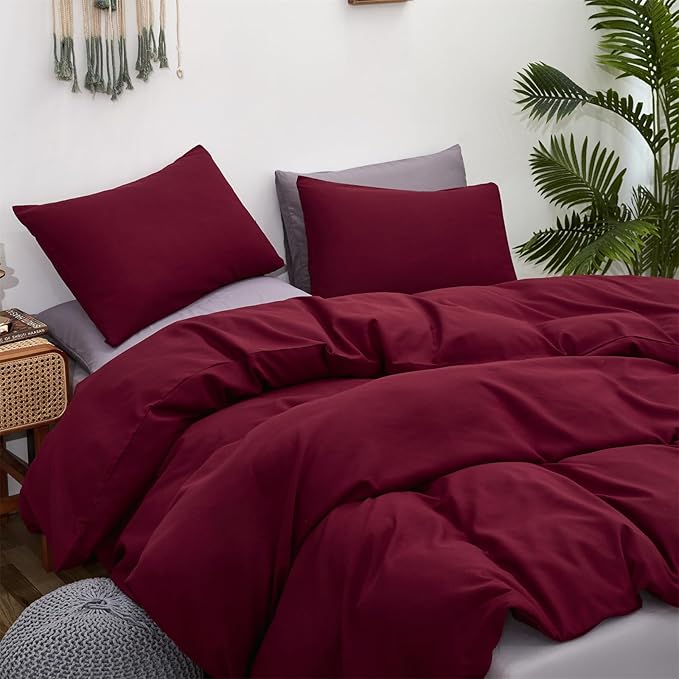 CLOTHKNOW Burgundy King Size Comforer Sets Wine Red Bedding Comforer Sets Dark Red Comforter King Soft All Season Bedding Sets with 2 x Pillow Cases