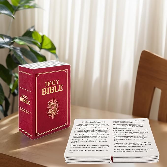 Bible Pillow Book Plush That Opens, Christian Holy Bible Stuff Religious Party Favors Gifts, Room Decorative Pillow for Bedroom Living Room (Yellow)