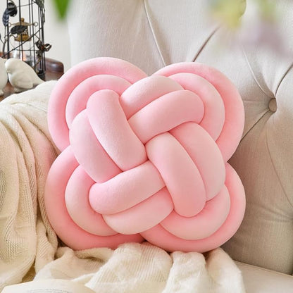 Xuyier Knot Pillow Ball, Decorative Throw Pillows with Velvet Fabric for Couch Bed, 12" Decor Knotted Square Floor Pillow Cushions for Living Room (12 Inches, Blush Pink)