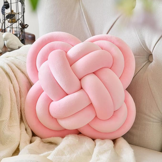 Xuyier Knot Pillow Ball, Decorative Throw Pillows with Velvet Fabric for Couch Bed, 12" Decor Knotted Square Floor Pillow Cushions for Living Room (12 Inches, Blush Pink)