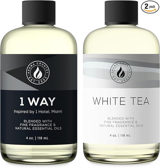 Aroma Country 2-Pack - One Each: White Tea (4 Fl Oz) + 1 Way Miami (4 Fl Oz) Diffuser Oil - Fragrance Oil for Diffuser Refill & Room Spray - Premium Aromatherapy Oils & Home Scent