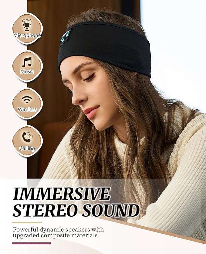 Navly Sleep Headphones Bluetooth Headband, Wireless Headband Headsets with Thin Speakers, Sleep Earbuds, Sleeping Headphones for Workout Running Yoga Sports Gift for Men Women
