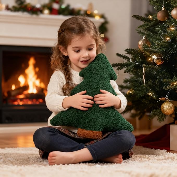 Artmag Christmas Pillows, Decorative Christmas Tree Pillow Stuffed Tree Shaped Plush Pillow for Holiday Party Sofa Living Room Decoration (15.5" x 14.5", Green)