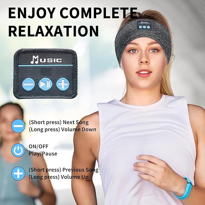 Bluetooth Headphones, Sleep Headphones Headband Wireless for Sleeping Side Sleepers - Adjustable Sleep Headphone, and Bluetooth Headbands for Women Men(Grey)