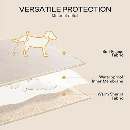 Waterproof Pet Blanket, Liquid Pee Proof Dog Blanket for Sofa Bed Couch, Reversible Sherpa Fleece Furniture Protector Cover for Small Medium Large Dogs Cats, Grey Beige Medium（57" x 40"）