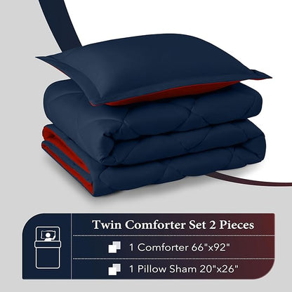 downluxe Twin Comforter Set - Red and Navy Twin Comforter, Soft Bedding Sets for All Seasons -2 Pieces - 1 Comforter (66"x92") and 1 Pillow Sham(20"x26")