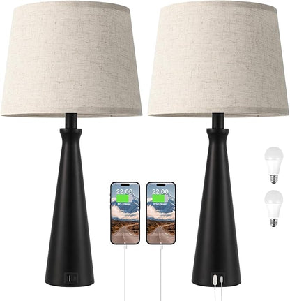Seealle Modern Table Lamps Set of 2 - Touch Bedside Lamp for Nightstand with Dual USB C+A,3-Way Dimmable Nightstand Lamps for Living Room Bedroom End Table with Beige Shade(Bulb Included)