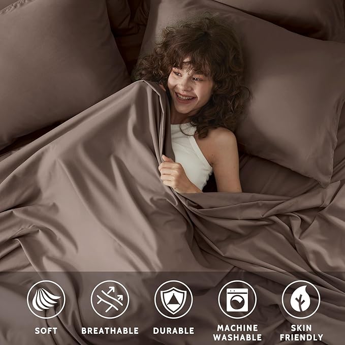 Cal King Size Sheets Set - 6 Piece Luxuriously Soft & Cooling Sheets Cal King Size - Ultra Soft 16" Deep Pocket Cal King Sheet Set - Fitted Sheet & Pillowcase Sets (Cal King Dark Brown)