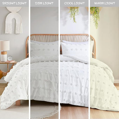 Intelligent Design Twin Duvet Cover Set, Clipped Jacquard Duvet Set Chic Pompoms Accent, All Seasons Lightweight Microfiber Bed Cover for Comforter with 1 Sham, Lucy, Twin/Twin XL Ivory 2 Piece